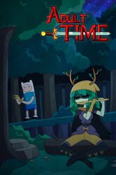 adult_time adventure_time clothing comic_cover female finn_the_human footwear forest headwear human huntress_wizard male outside pale_skin tagme wb_(pixiv5616725)