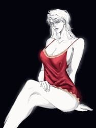 1girls ass big_breasts blonde_hair breasts cleavage collarbone covering_nipples crossed_legs dio_brando female female_dio female_focus genderswap_(mtf) humanoid jojo's_bizarre_adventure large_breasts light-skinned_female light_skin long_hair looking_at_viewer minggiijwinjsj nightgown phantom_blood rule_63 solo spaghetti_strap thick_thighs thighs vampire very_long_hair villainess