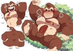 anthro ass back balls bara barazoku blush boner broly_culo brown_fur donkey_kong donkey_kong_(series) erection furry gorilla hands_behind_head hyaku_(artist) looking_at_penis looking_at_viewer looking_back male male_only muscles muscular musk necktie nintendo nude penis smiling solo solo_male spread_legs squating sweaty