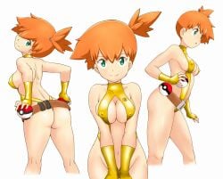 1girls ass breasts eye_contact female female_only holding_poke_ball human human_only kasumi_(pokemon) looking_at_viewer nintendo nipple_bulge orange_hair pokemon pokemon_rgby short_hair solo the_electric_tale_of_pikachu thick_thighs thighs tof white_background