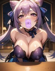 ai_generated big_lips bimbo bimbo_lips buchukisu genshin_impact huge_lips keqing_(genshin_impact) keqing_(opulent_splendor)_(genshin_impact) kissing lipstick pov pov_kiss purple_lipstick thick_lips