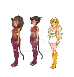 2020s 2021 3girls adora artist_name black_hair black_tail blonde_female blonde_hair bodysuit bracer brainwashing breasts carlosfco cat_ears cat_tail catgirl catra claws cleavage commission curvy dark-skinned_female dark_skin dress duo female female_only freckles gold_high_heels high_heel_boots high_heels hourglass_figure hypnosis hypnotic_eyes light-skinned_female light_skin lipstick long_hair makeup medium_breasts mind_control multiple_girls pants pink_lipstick platinum_blonde_hair purple_lipstick purple_pants red_bodysuit red_top she-ra she-ra_and_the_princesses_of_power short_dress short_hair simple_background standing stirrup_socks tail thin_waist tiara top very_long_hair wasp_waist watermark white_background white_dress wide_hips yellow_high_heels