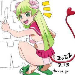 clara_valac green_hair mairimashita!_iruma-kun microshorts microskirt minishorts miniskirt pink_panties valac_clara welcome_to_demon_school!_iruma-kun