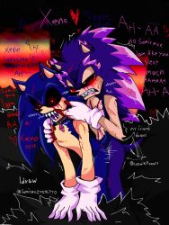 bite_marks blood blue_fur blue_quills claw_marks crystal crystal_quills dog_collar dubious_consent english_dialogue english_text friday_night_funkin selfcest sonic.exe sonic.exe_(character) sonic.exe_(series) sonic_the_hedgehog standing_sex traced xenophanes_sonic yaoi