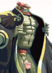 balls bara beard big_penis chuchugelee cock_ring facial_hair flaccid ganondorf ganondorf_(tears_of_the_kingdom) ganondorf_(wind_waker) gerudo gold_jewelry green_skin male male_only muscles muscular nintendo open_clothes penis red_hair solo solo_male tears_of_the_kingdom the_legend_of_zelda the_wind_waker wind_waker