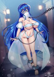 1girls blue_hair brainwashed caeda_(fire_emblem) chained chained_collar chained_cuffs chained_wrists chains female female_only femsub fire_emblem fire_emblem:_mystery_of_the_emblem fire_emblem:_shadow_dragon_and_the_blade_of_light harem harem_girl harem_outfit haryudanto large_breasts leash long_hair mind_control mouth_veil nintendo see-through slave slavegirl solo veil