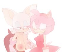 amy_rose anthro bat bent_over big_breasts blush bodily_fluids breast_grab breasts bubblegumbomb duo eulipotyphlan female female/female hand_on_breast hedgehog mammal nervous_smile nervous_sweat rouge_the_bat sega sonic_(series) sonic_the_hedgehog_(series) sweat yuri