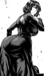 1girls ass ass_focus ass_in_dress back back_view behind_view big_ass big_breasts big_butt black_and_white black_dress bob_cut breasts clothed curves curvy daraz18aka dress female female_only from_behind fubuki_(one-punch_man) huge_ass huge_butt human large_ass large_breasts large_butt light-skinned_female looking_at_viewer looking_back manga_style mature_female narrow_waist one-punch_man open_mouth rocks seductive sideboob slim_waist teeth tight_clothes tight_clothing tight_dress tight_fit tongue wide_hips