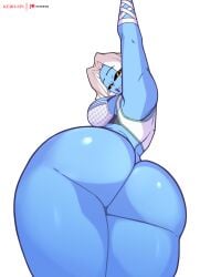 1girls ass ass_focus black_eyes blue-skinned_female blue_skin butt_focus dat_ass elf elf_ears elf_female fat_ass female female_only hourglass_figure huge_ass iced_out_saati kerosin lipstick looking_at_viewer naked naked_female no_pants nude pov saati_(paladins) thick thick_ass thick_legs thick_thighs white_clothing white_hair yellow_eyes