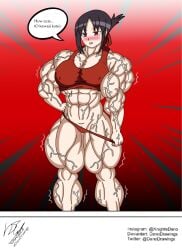 abs biceps big_muscles blush danodrawings dialogue digital_media_(artwork) extreme_muscles huge_muscles kaguya-sama_wa_kokurasetai_~tensai-tachi_no_renai_zunousen~ light-skinned_female muscles muscular_arms muscular_thighs pecs shinomiya_kaguya six_pack speech_bubble vascular veins veiny veiny_muscles