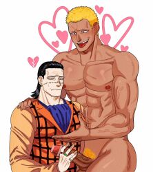 2boys abs bar_censor black_hair blonde_hair clothed_male_nude_male dark-skinned_male dark_skin donquixote_doflamingo erection facial_scar frown gay hair_slicked_back height_difference holding_penis light-skinned_male light_skin looking_at_penis male male_only male_pubic_hair mg_cls muscular muscular_male no_eyebrows nude nude_male one_piece pecs penis pointless_censoring sir_crocodile smile sweat tan_skin tongue_out veiny_penis very_short_hair yaoi