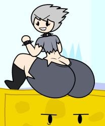 ass battle_for_dream_island bfdi czartheczar humanized humanoid interspecies nail naily_(bfdi) object object_shows punk punk_girl sitting sitting_on_head sponge spongy_(bfdi)