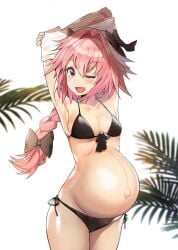 astolfo_(fate) belly big_belly bikini cute fate/apocrypha fate/grand_order fate_(series) femboy male_pregnancy mpreg navel outie_navel popped_navel pregnant pregnant_male ready_to_pop round_belly solo thighs third-party_edit