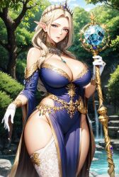 1girls ai_generated curvy curvy_body curvy_female elf elf_ears elf_female elf_queen huge_breasts long_hair looking_at_viewer mature_female milf solo_female stable_diffusion voluptuous_female