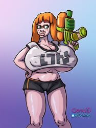 amber_(critiq-id) animal_humanoid anthro big_breasts breasts cameltoe cephalopod cephalopod_humanoid critiq-d female humanoid hyper_bimbo implied_transformation inkling inkling_girl kaori_(splatoon) mask_(marking) milf nintendo nipple_bulge orange_hair pointy_ears pseudo_hair splatoon splatoon_(series) splattershot squid squirt_gun tentacle tentacle_hair transformation