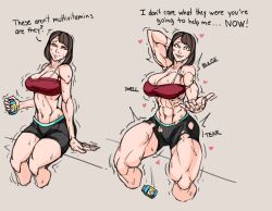 abs animalautumn before_and_after horny horny_female muscle_growth pills ripped_clothing shaking