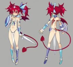 ass bikini bikini_armor bikini_bottom bikini_top blush breasts demon_girl demon_tail demon_wings disgaea disgaea_rpg embarrassed etna flat_chest nearly_nude nippon_ichi_software red_hair revealing_clothes saint_etna shield shy skimpy skimpy_bikini skimpy_clothes small_breasts string_bikini sword thighs thong twintails