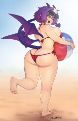 1girls 2023 ass ass_cleavage ball barefoot beach big_breasts bikini butt_crack demon_girl demon_horns demon_tail demon_wings female female_only hi_res horns looking_at_viewer looking_back looking_back_at_viewer medium_hair purple_hair rear_view sandcavern smiling smiling_at_viewer solo succubus sunglasses sunglasses_on_head tail thick_thighs vena_(sait0moriyama) wings yellow_eyes