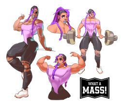 clothed muscles muscular_female original_character purple_hair weightlifting what_a_mass! workout_clothes