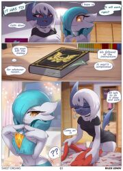 2girls absol book comic dialogue english_text female female_only gardevoir multiple_girls page_1 pokemon pokemon_(species) rilex_lenov shiny_pokemon speech_bubble sweet_dreams(comic) tagme text yuri