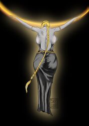 arms_up ass back back_view backboob big_ass big_breasts big_butt blonde_female blonde_hair braid breasts elden_ring exposed_shoulders female female_only fromsoftware long_hair queen_marika_the_eternal robe subcuub wide_hips