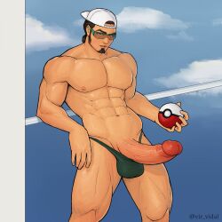 big_cock big_penis boner erect_penis erection hard_on huge_cock huge_penis kukui_(pokemon) male male_only muscles muscular muscular_male penis_out pokeball pokemon pokemon_sm shirtless_male solo solo_male thong uncut underwear underwear_only veiny_penis vir_vidal