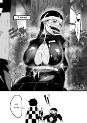 big_breasts black_and_white black_clothing blush breast_grab breast_play cum cum_on_body cum_on_breasts cum_on_face demon_slayer female kakushi_(kimetsu_no_yaiba) kamado_tanjirou kimetsu_no_yaiba mask nesz nipple_bulge pleasure_face