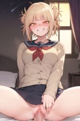 ai_generated bed blonde_hair blush cum cum_in_pussy cum_inside eye_contact hair_buns himiko_toga legs_apart legs_spread my_hero_academia pixai school_uniform skirt_lift smiling smiling_at_viewer stable stable_diffusion uncensored vaginal_penetration vaginal_sex wekilled_god yellow_eyes