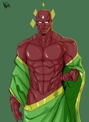 1boy abs android digital_drawing_(artwork) fantasy indralvspaizuri male male_only marvel muscular_male red-skinned_male red_skin robot synthetic torso vision