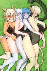 4girls animal_legs character_request female female_only freesia_(monster_musume) lindaroze lingerie monster_girl monster_musume_no_iru_nichijou multiple_girls saane_(monster_musume) urt_(monster_musume)