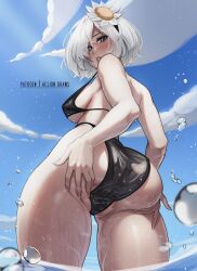 1girls aelion_draws alternate_version_available android android_girl ass bikini breasts female hair_over_one_eye huge_ass huge_breasts large_breasts light_skin nier nier:_automata outdoors short_hair thick_thighs wet white_hair yorha_2b