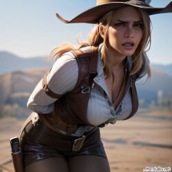 1girls ai_generated bondage bound cowgirl domination female femsub red_dead_redemption_(series) restrained sadie_adler tied_up wild_west