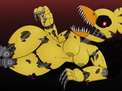 animatronic avian big_hips claws completely_nude five_nights_at_freddy's five_nights_at_freddy's_4 fnaf large_hips medium_breasts nightmare_chica_(fnaf) nude red_eyes sharp_teeth