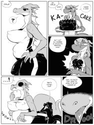 1boy 1futa 2016 anthro cake cameltail chocolate completely_nude fan_character food_on_body futa_giantess futa_with_male futanari giantess greyscale imminent_vore jorlus kalnareff_(character) larger_futanari male messy micro nude nude_male scalie shyguy9 size_difference smaller_male