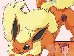 4:3 aka_leopard animal_genitalia animal_pussy anus blush bodily_fluids canine_genitalia canine_pussy censored eeveelution female feral feral_only flareon fur generation_1_pokemon genitals hi_res nintendo pokemon pokemon_(species) pussy solo sweat tongue tongue_out