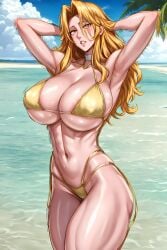 1girls ai_generated arms_behind_head arms_up beach big_breasts bikini bleach breasts curvaceous female female_focus hentao huge_breasts long_hair matsumoto_rangiku midriff nai_diffusion orange_hair stable_diffusion swimsuit voluptuous