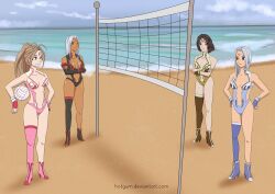 beach beach_volleyball belldandy bikini hotgum lind oh_my_goddess! peorth small_breasts stockings swimsuit urd