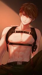 1boy abs gabburabbu looking_at_viewer luke_pearce_(tears_of_themis) male male_only mihoyo muscular muscular_male no_visible_genitalia shirtless short_hair solo sweat sweatdrop tears_of_themis young