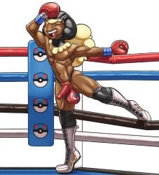 anthro ballboxing balls balls_outline boxing boxing_gloves clothed clothing cock_sheath dcheese digital_media_(artwork) erection erection_under_clothing fighting_ring form_fitting generation_5_pokemon genital_outline genitals handwear hi_res knee_pads leather leather_clothing leather_headgear male nintendo penis penis_clothing pokemon pokemon_(species) solo sport thong underwear whimsicott