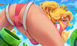 1girls 2023 ass big_ass big_breasts blonde_hair blushedarts curvaceous curvy_body curvy_figure dblushed female female_focus female_only hi_res huge_breasts long_hair looking_at_viewer looking_back mario_(series) outdoors panties pink_panties ponytail princess_peach solo_female solo_focus super_mario_bros. warp_pipe