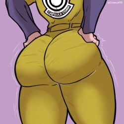 1girls ass ass_focus bulma_briefs bulma_briefs_(dragon_ball_super_superhero) canonical_scene colacat95 dragon dragon_ball dragon_ball_super hands_on_hips jumpsuit thick thick_ass thick_thighs thighs