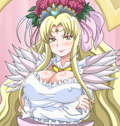 1girls aphrodite_(pretty_cure) aphrodite_(suite_precure) banboro_(technobot) blonde_hair blush breasts clothing erect_nipples erect_nipples_under_clothes female flower fully_clothed large_breasts precure pretty_cure solo suite_precure yellow_eyes