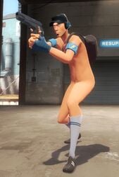 3d armbands cap garry's_mod gay headset holding_weapon male male_only naked_footwear naked_shoes naked_with_shoes_on no_visible_genitalia nude pistol rebbacus scout socks_and_shoes team_fortress_2 wrapped_hands