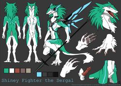 1boy anthro furry future hi_tech lance machine male male_only markings mechanical mick39 model_sheet murgal non_canon paws penis robot sergal shiney_fighter simple_background solo tattoo wings