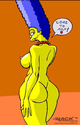 ass back_view blue_hair breasts color female female_only glack hair human marge_simpson nipples nude solo tagme the_simpsons yellow_skin