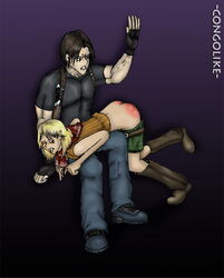 ashley_graham ashley_graham_(brooke_elizabeth_mathieson) ass congolike female human leon_scott_kennedy male miniskirt resident_evil resident_evil_4 skirt spanking straight