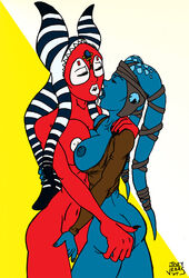 2007 2girls aayla_secura blue_skin female female_only interspecies jedi jedi_master joey_vegas multiple_girls red_skin shaak_ti star_wars togruta twi'lek yuri