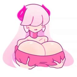 1girls animated anny_(anny_perez) anny_perez anny_perez_oc big_breasts breast_jiggle breasts cleavage female gif grabbing_own_breast hair_over_eyes heart pink_clothing pink_nails retweet_icon small_image squeezing_breast youtube youtube_hispanic