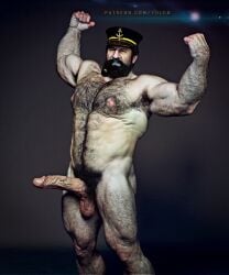 1boy 1male 3d 3d_(artwork) armpit_hair armpits balls beard big_penis black_hair boner captain_haddock chest_hair erection facial_hair flexing hairy hairy_male hat male male_only muscular_male nude penis pipe pubes pubic_hair sailor_hat solo solo_male the_adventures_of_tintin veiny_penis yolco