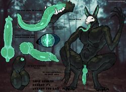 2023 4_toes abs animal_genitalia animal_penis anthro artist_name balls biped black_body black_fur blurred_background canid canine canine_genitalia canine_penis character_name claws cryptid digital_media_(artwork) digitigrade feet fur genitals green_body green_eyes green_penis green_tongue half-erect hi_res information knot krolik_(mertvykhcrows) long_ears long_fingers long_tongue male mammal mask mertvykhcrows model_sheet penis penis_tip photo_background photography_(artwork) pixel_(artwork) sharp_teeth sheath solo teeth toe_claws toes tongue